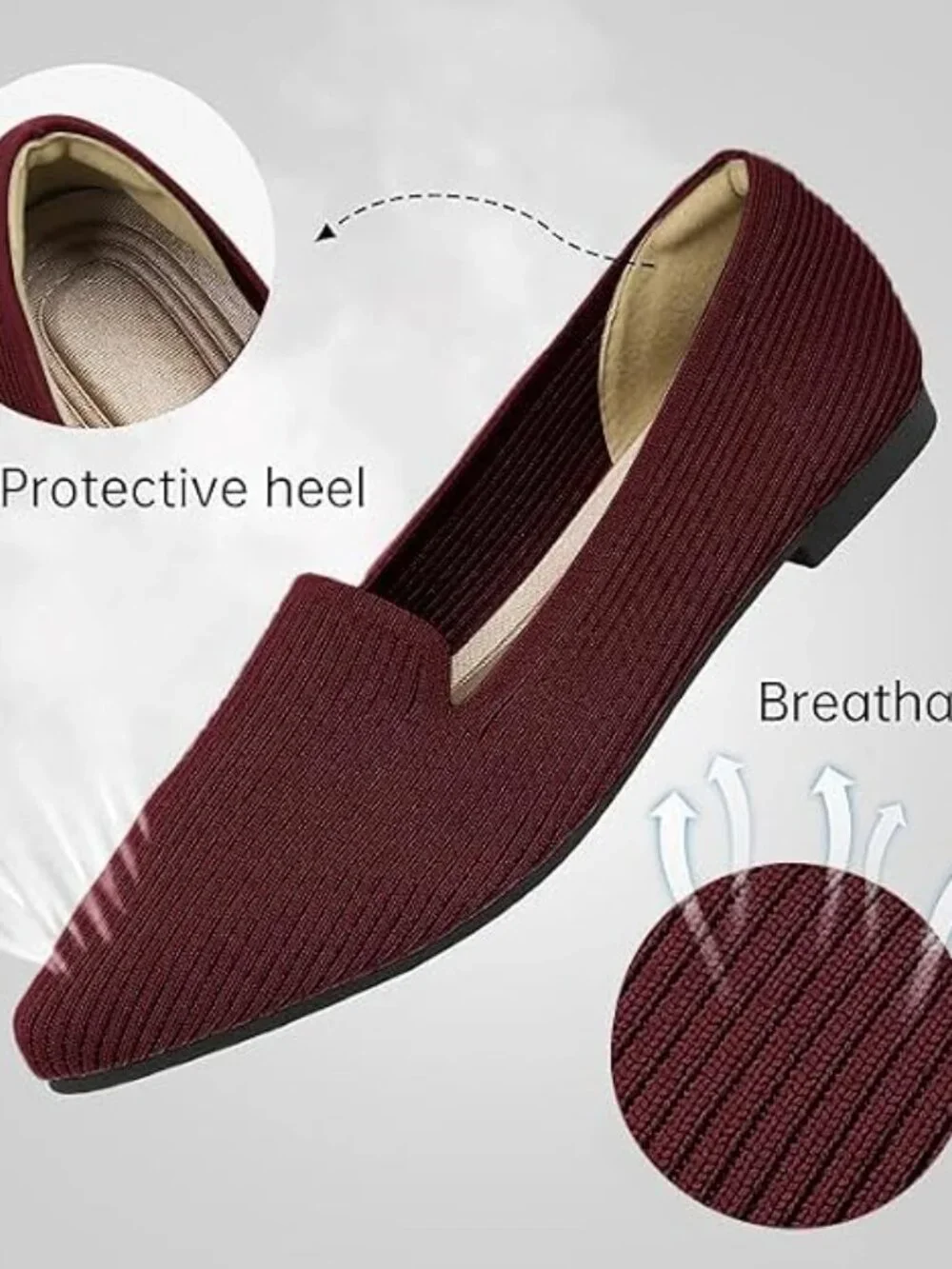 Women's Red Pointed Toe Knit Ballet Flats Washable Important Work Shoes